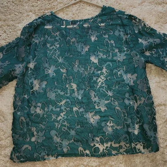 Cut Loose Round Neck Teal Sheer Button Front Jacket sz XL - Picture 6 of 12